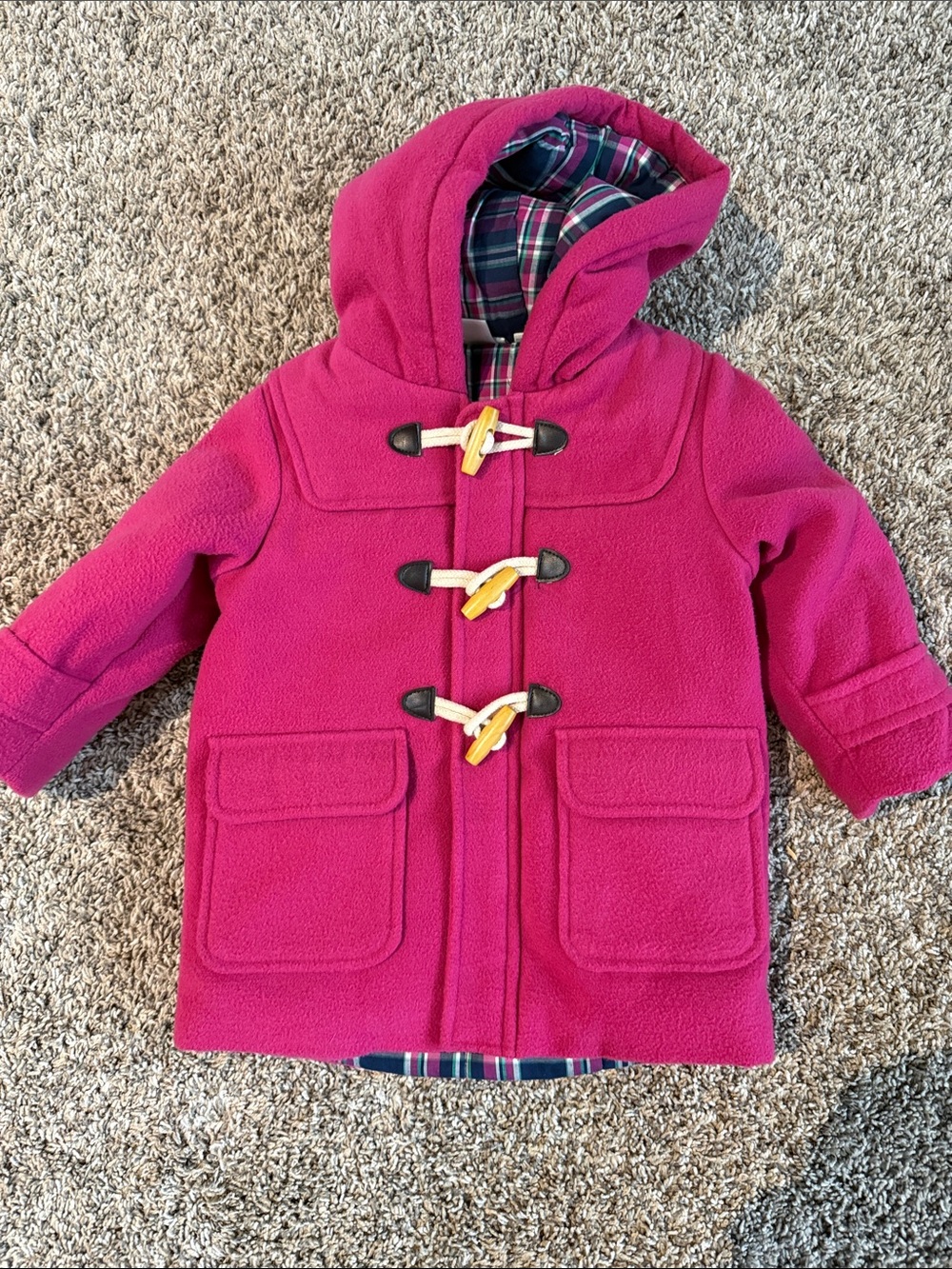 JoJo Maman Bebe Girls' Hooded Fuchsia Toggle Pea Coat